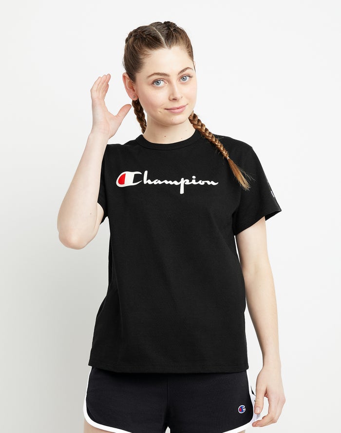 Champion Dame T-Shirts Sort - Heritage - Danmark AMK-096514